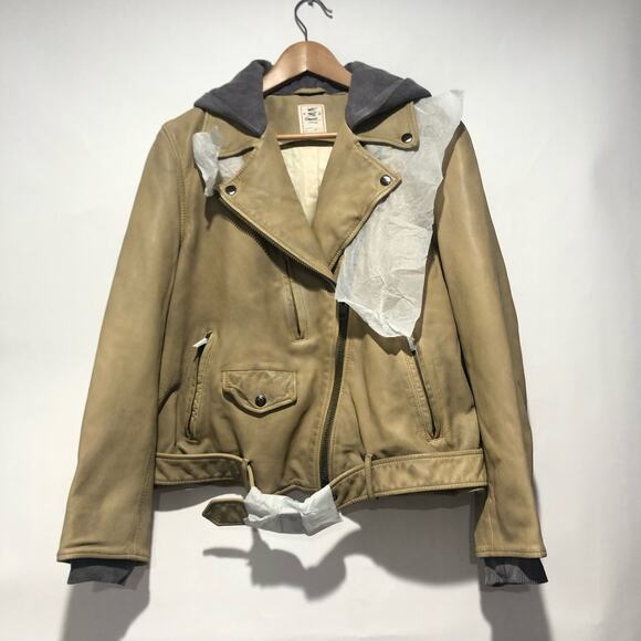 We the Free Womens Leather Moto Hoodie Jacket Brown Size M - Picture 8 of 11